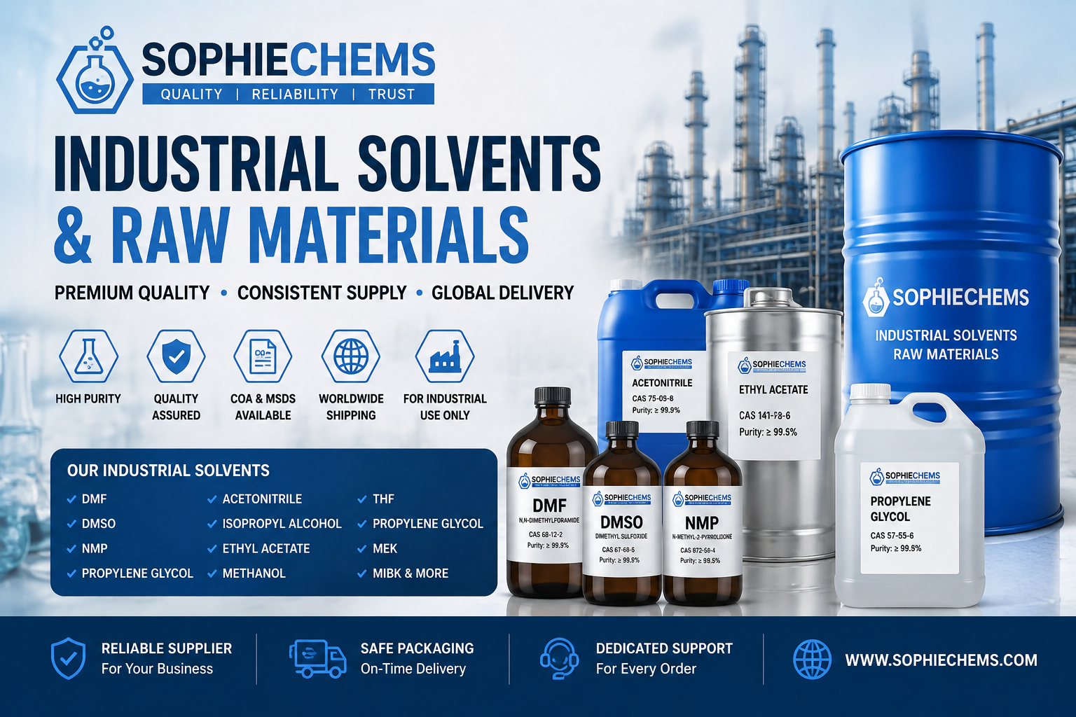 High-Purity Industrial Solvents Supplier | Sophiechems