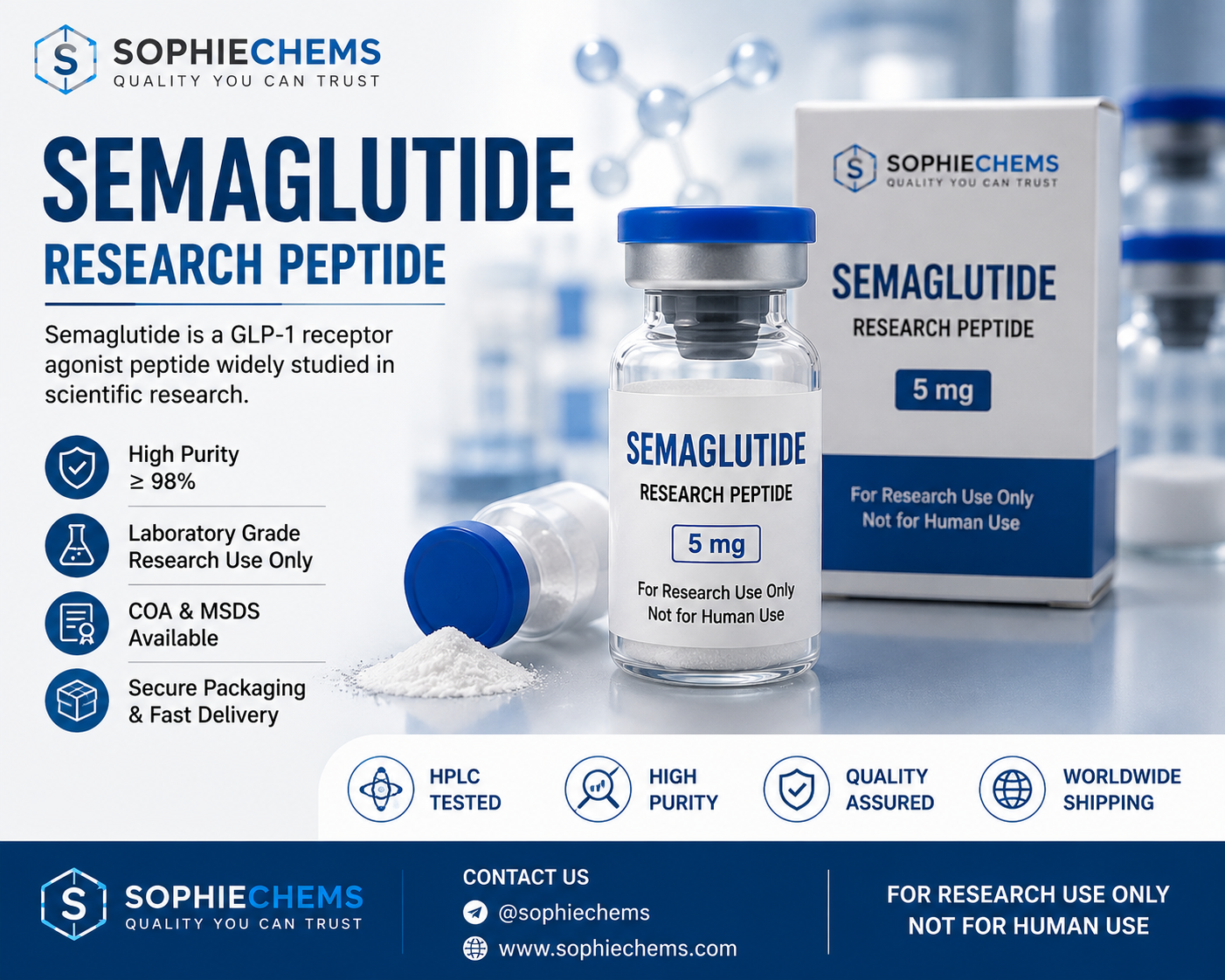 Research Peptides Supplier Semaglutide | Tirzepatide | Peptide Research Materials COA Available | Bulk Supply | Worldwide Shipping